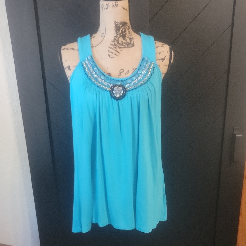 Boston Proper Turquoise Embellished Tank Top